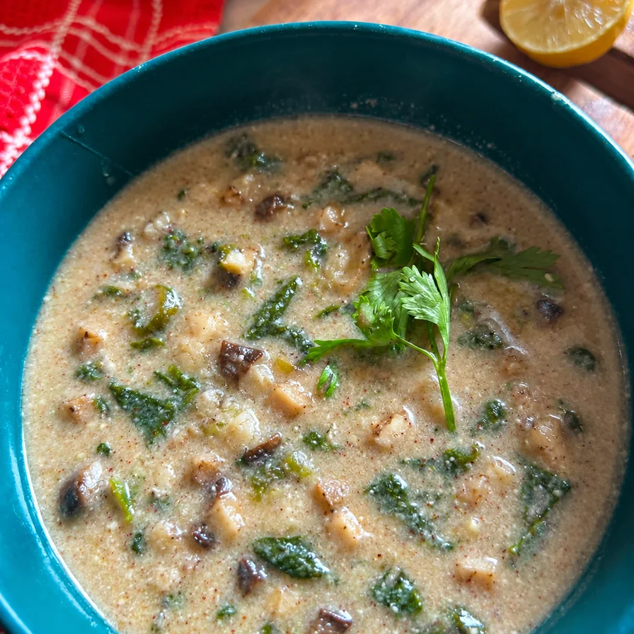 Mushroom Spinach Millet Soup